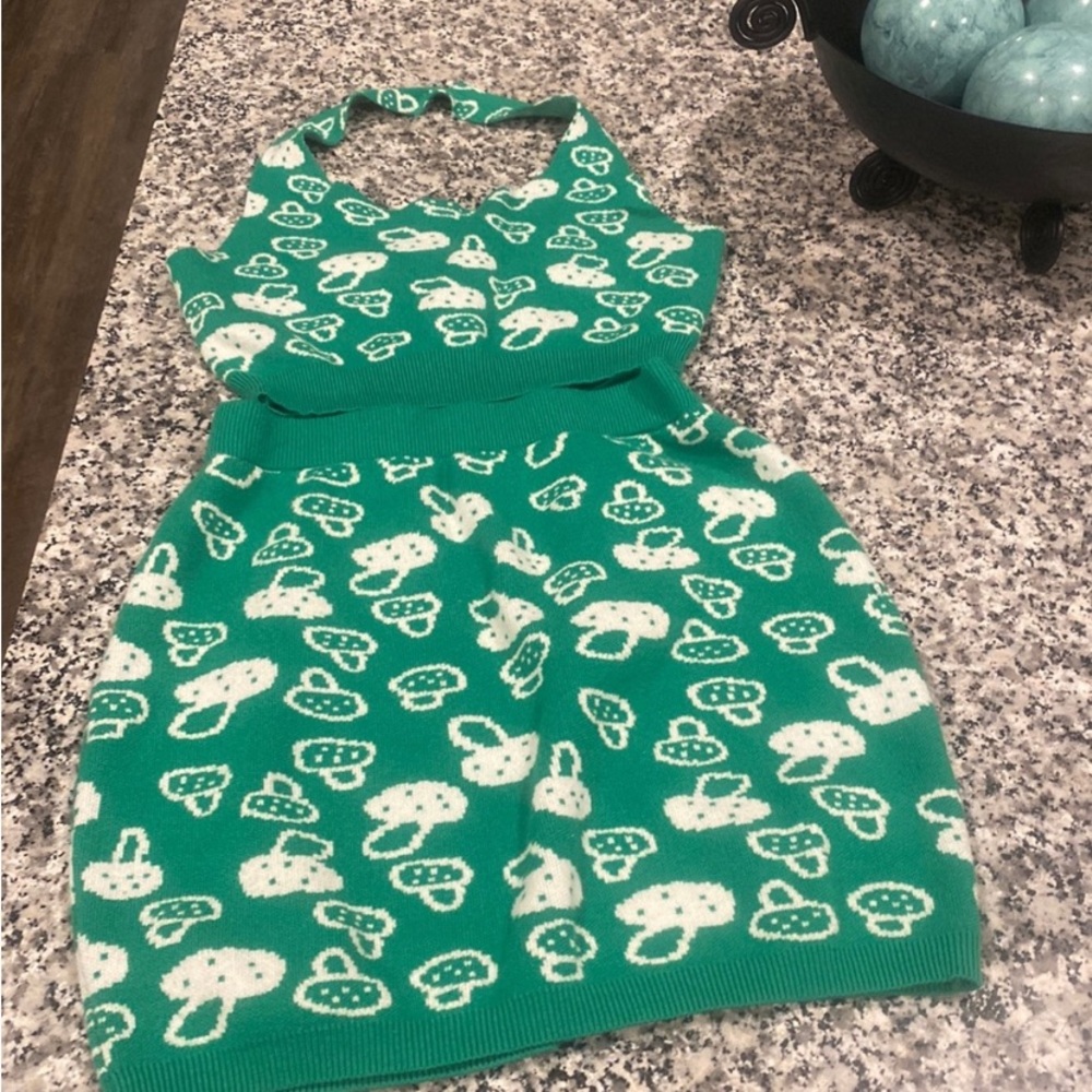 SHEIN Mushroom Sweater Two Piece Top and Skirt set